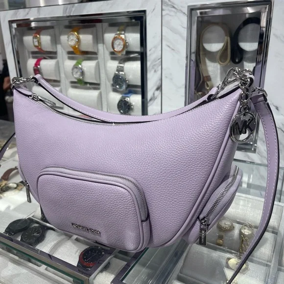MICHAEL KORS Merritt Medium Pebbled Leather Convertible Shoulder BagQuartz NWT